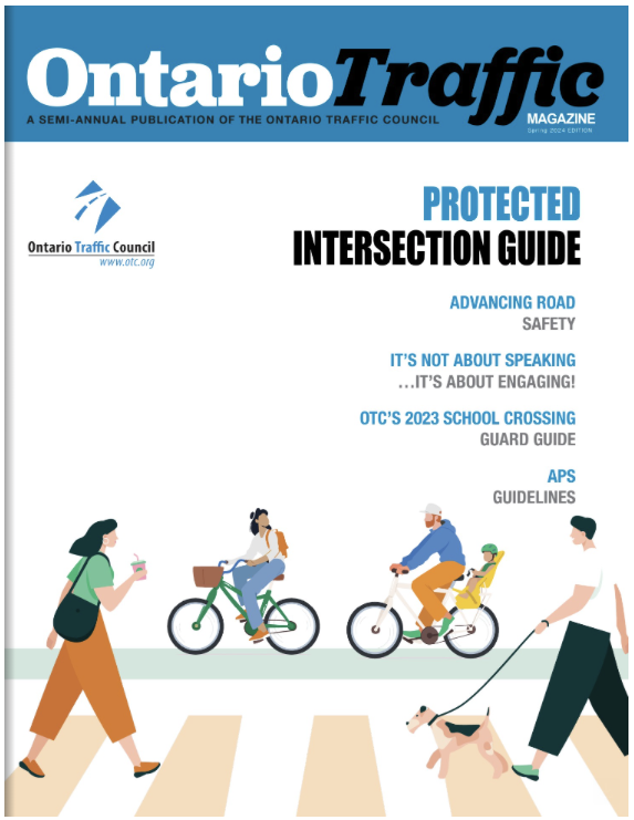 A screenshot of the cover of the OTC's magazine. It features a graphic of an intersection.